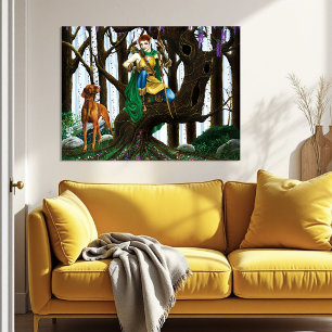 Affiche Elfe de fantasy Archer Vizsla Forêt enchantée