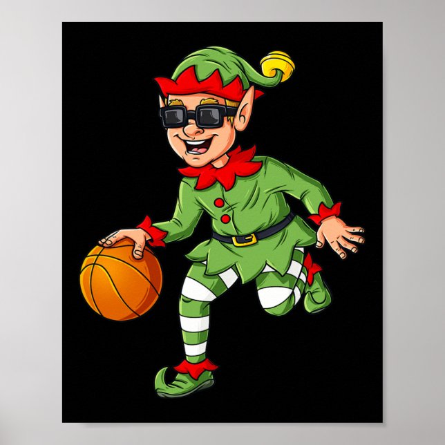 Affiche Elfe de Noël Conduit Un Basket-ball Amusants Garço (Devant)