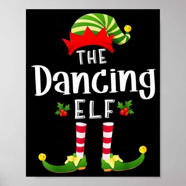 Affiche Elfe de Noël dansant Pyjama assorti pour la fête d (Devant)