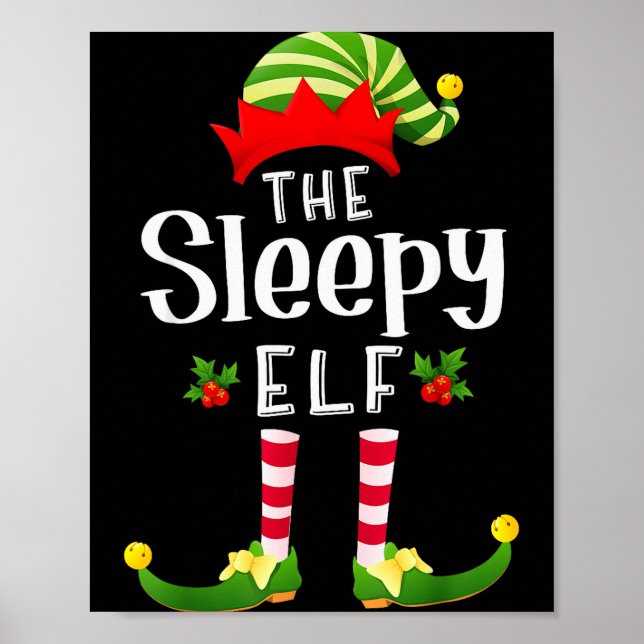 Affiche Elfe de Noël endormi Pyjama assorti X-mas Party  (Devant)