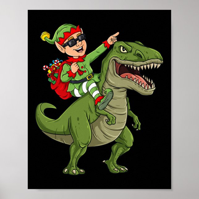 Affiche Elfe de Noël équitation Dinosaur T Rex Garçons Enf (Devant)
