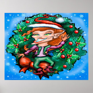 Affiche Elfe de Noël féminin