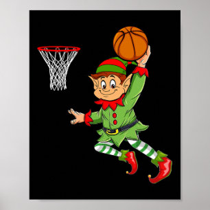 Affiche Elfe Jouer au basket-ball Thanksgiving Noël 2021