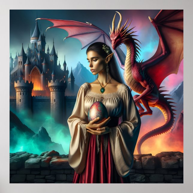 Affiche Elfe tenant un oeuf de dragon (Devant)