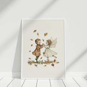 Affiche Elfes dansantes vintages en automne Feuilles d'Art