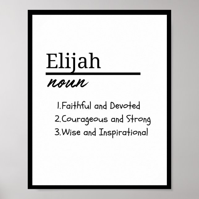Affiche Elijah, Garçon Nom Personnalisé Définition (Devant)