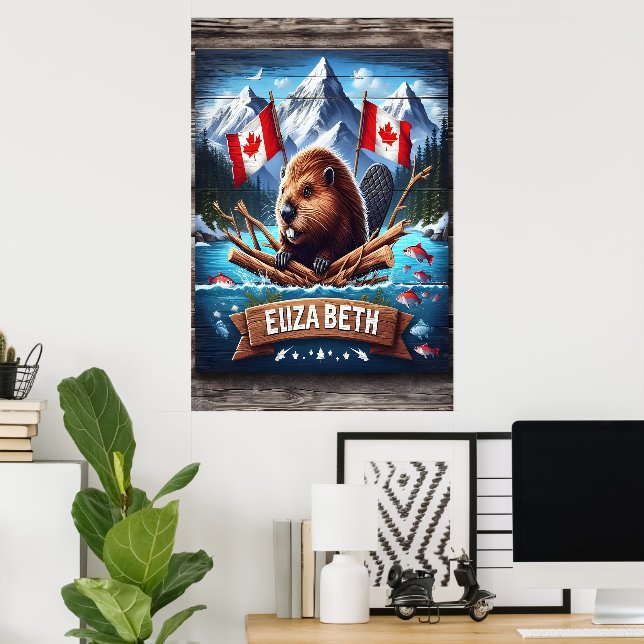 Affiche Elizabeth Canadian Beaver And Mountains (Bureau à domicile)
