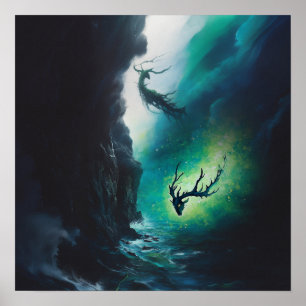 Affiche Elk Antlers Magique Witchy AI Art Matte Value
