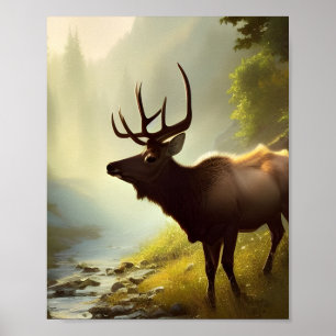 Affiche Elk By A Forest Stream Art numérique Imprimer