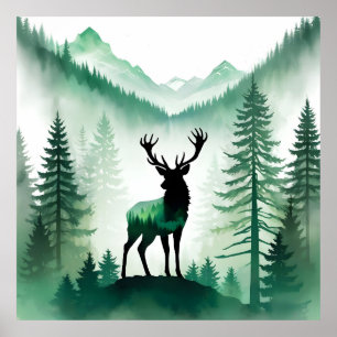 Affiche Elk Faune Animal Nature Environnement Forêt Art
