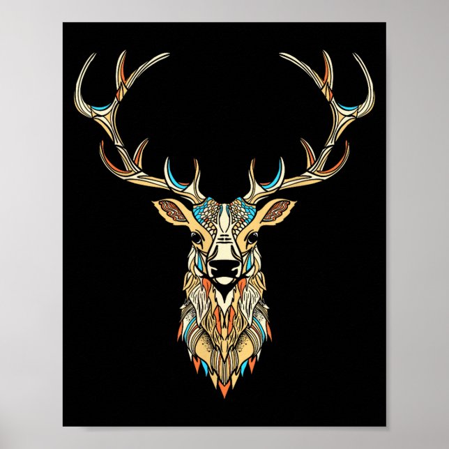 Affiche Elk Head _ Face Artistic Illustration Graphic  (Devant)