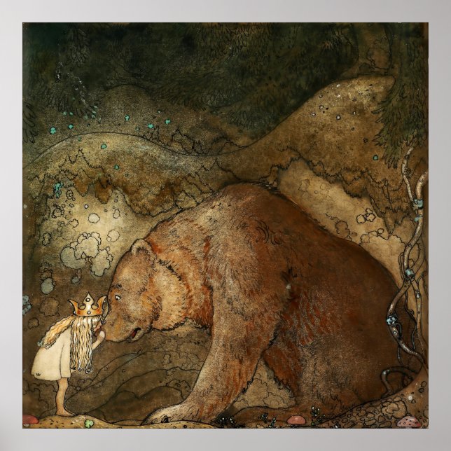 Affiche "Elle a embrassé l'ours" par John Bauer (Devant)