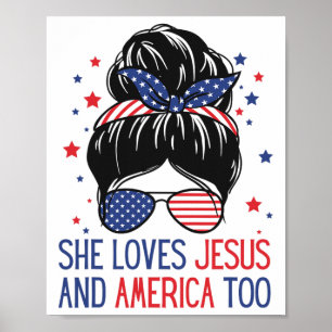Affiche Elle Aime Jésus Et L'Amérique Aussi 4 juillet Dieu