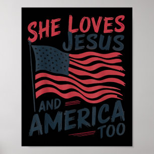 Affiche Elle aime Jésus et l'Amérique aussi Christian Retr