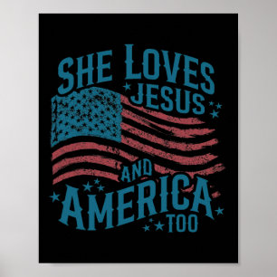 Affiche Elle aime Jésus et l'Amérique aussi Drapeau améric