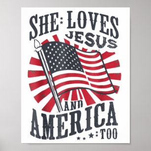Affiche Elle aime Jésus et l'Amérique aussi Drapeau améric