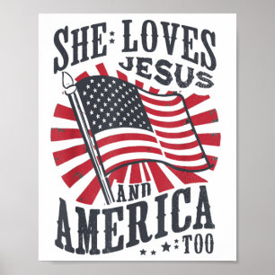 Affiche Elle Aime Jésus Et L'Amérique Aussi Drapeau Usa 4è