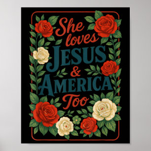 Affiche Elle aime Jésus l'Amérique Trop Patriotique Chréti