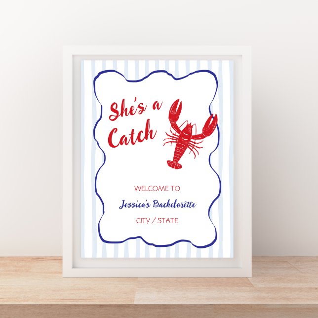 Affiche Elle est un homard à croquer Enterrement de vie de (She’s a Catch Lobster Bachelorette Welcome Poster)