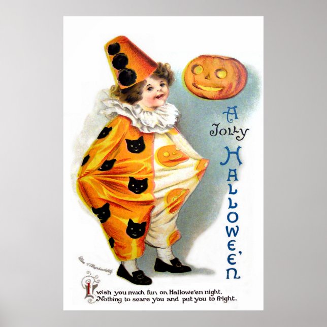 Affiche Ellen H. Clapsaddle : Arlequin Halloween (Devant)