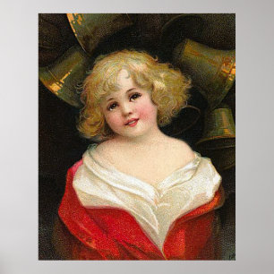 Affiche Ellen H. Clapsaddle - fille de Noël avec Bells
