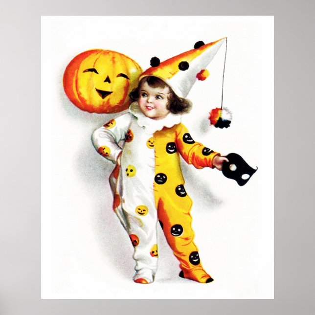 Affiche Ellen H. Clapsaddle : Petit Arlequin Halloween (Devant)