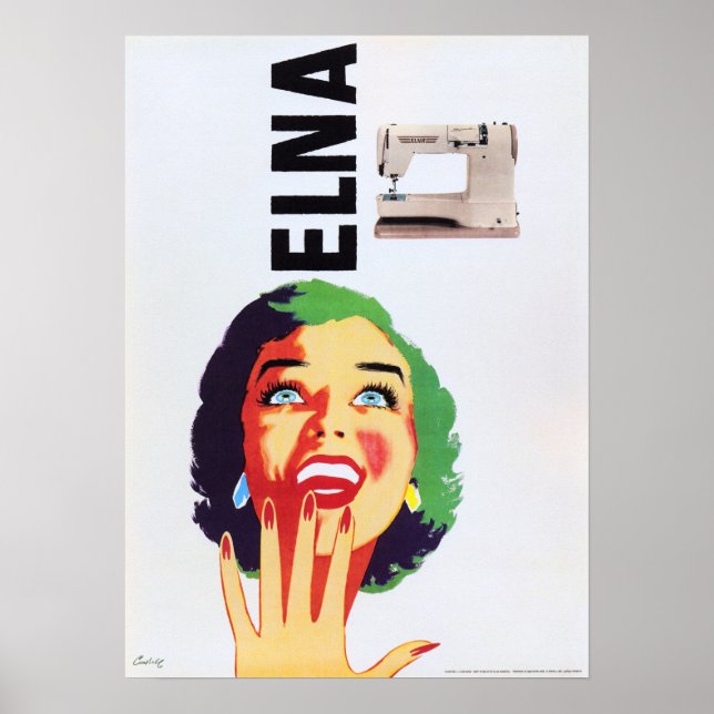 Affiche ELNA Machine à coudre Vintage Pop Art Publicité (Devant)