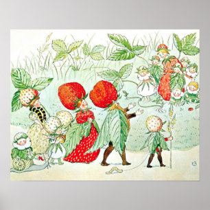Affiche Elsa Beskow Roi et Reine de la Fraise
