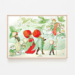 Affiche Elsa Beskow Strawberry King et Queen