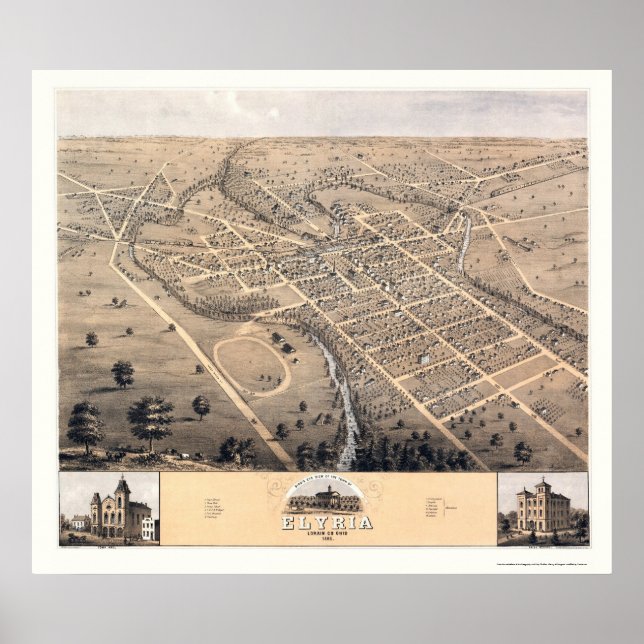 Affiche Elyria, OH Carte panoramique - 1868 (Devant)