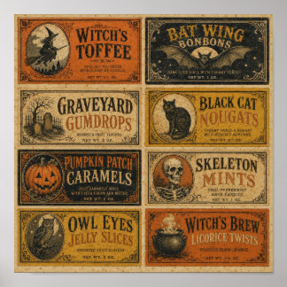 Affiche Emballages de bonbons Halloween vintage