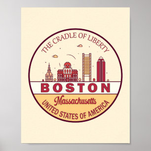Affiche Emblème de Boston Massachusetts City Skyline