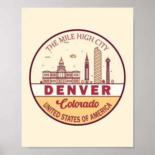 Affiche Emblème de Denver Colorado City Skyline
