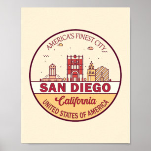 Affiche Emblème de la skyline de la ville de San Diego Cal