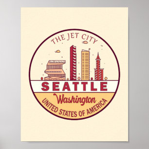 Affiche Emblème de la skyline de la ville de Seattle, Wash
