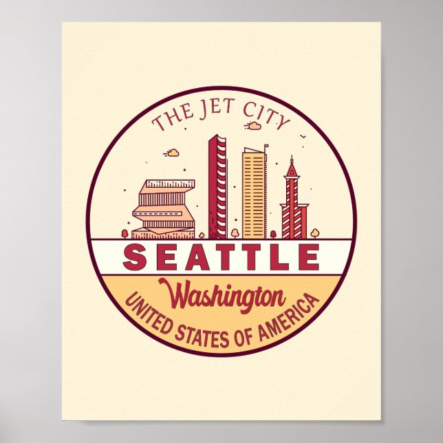 Affiche Emblème de la skyline de la ville de Seattle, Wash (Devant)