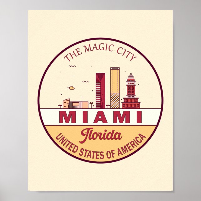 Affiche Emblème de Miami Florida City Skyline (Devant)