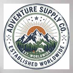 Affiche Emblème de montagne d'aventure en plein air rétro