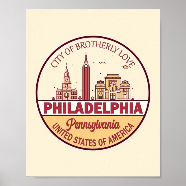 Affiche Emblème de Philadelphie Pennsylvania City Skyline (Devant)
