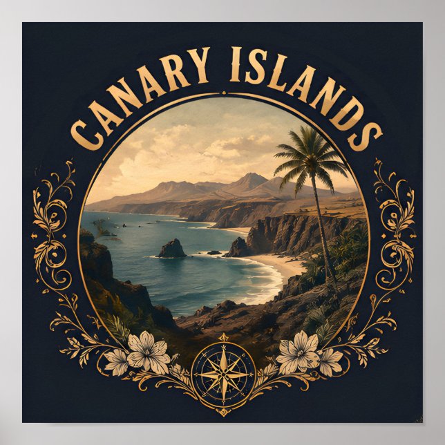 Affiche Emblème de voyage côtier panoramique des îles Cana (Devant)