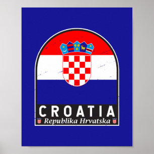 Affiche Emblème du drapeau croate Vintage