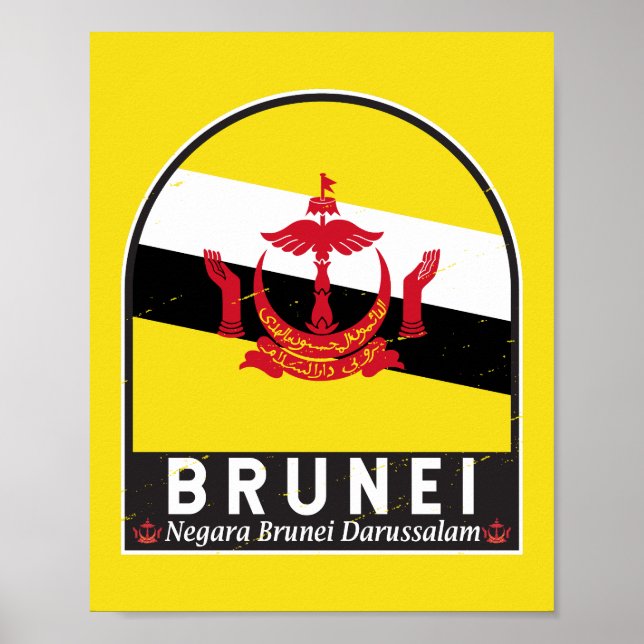 Affiche Emblème du drapeau de Brunei Vintage (Devant)