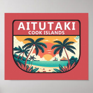 Affiche Emblème rétro des îles Cook Aitutaki