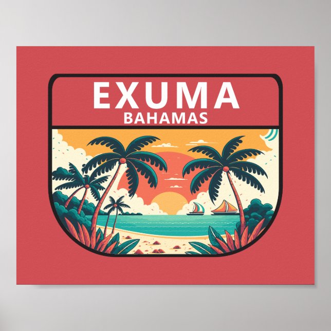 Affiche Emblème rétro Exuma Bahamas (Devant)