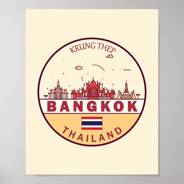 Affiche Emblème Skyline de Bangkok Thaïlande (Devant)
