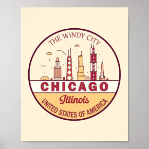 Affiche Emblème Skyline de Chicago Illinois City