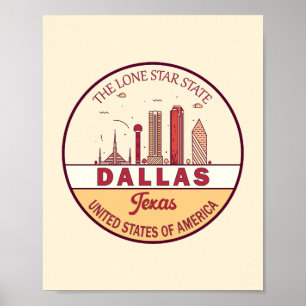 Affiche Emblème Skyline de Dallas Texas City