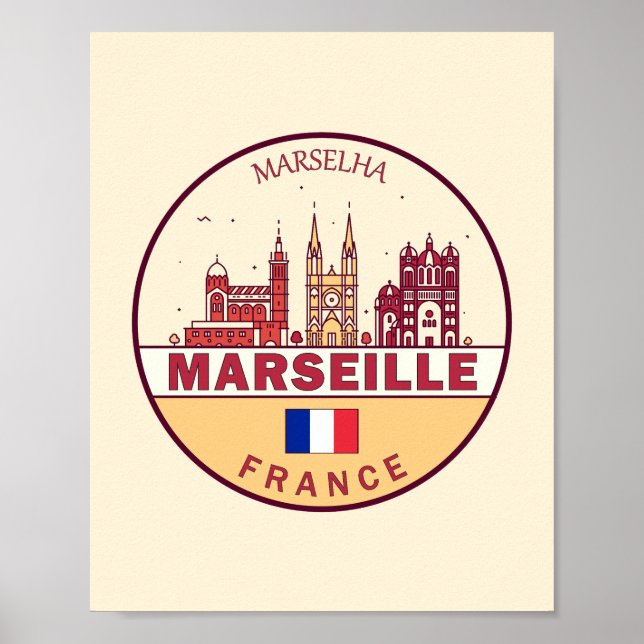 Affiche Emblème Skyline de Marseille France (Devant)
