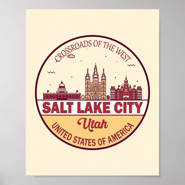 Affiche Emblème Skyline de Salt Lake City Utah City (Devant)