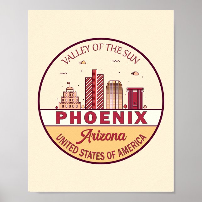 Affiche Emblème Skyline Ville Phoenix Arizona (Devant)